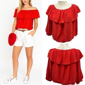 127 ONLY | NWOT Red Off-Shoulder Ruffle Blouse Flowy Boho Summer Top (Size S)